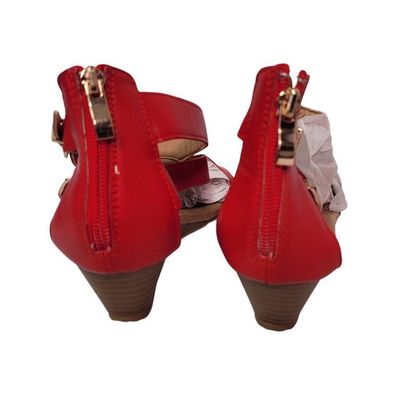 Cloud 90 Women's Red Open-Toe Leather Wedge Sandals With Buckle Straps Size 7 - Picture 7 of 12